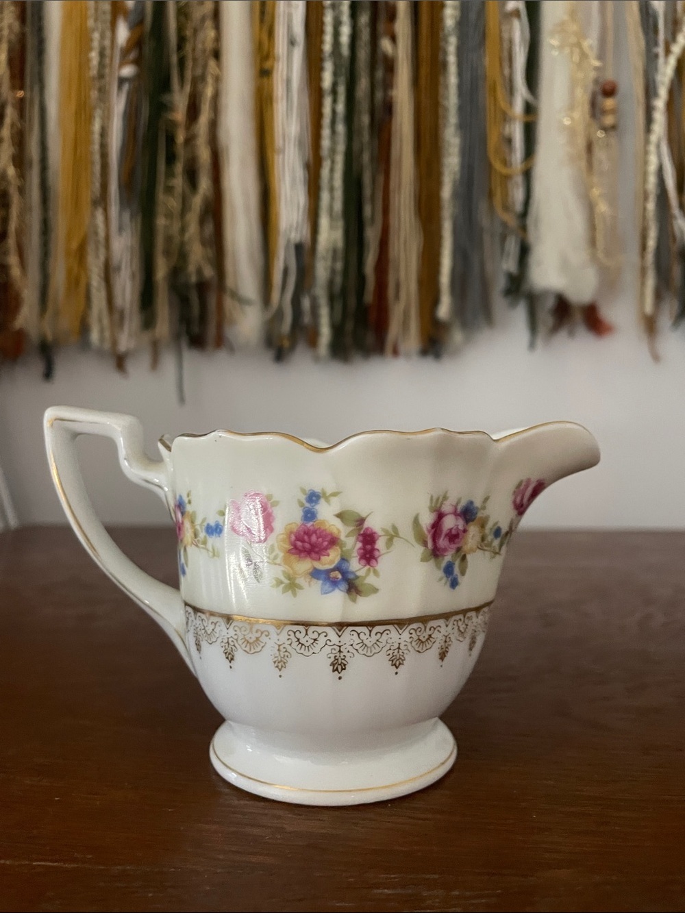 Floral Porcelain Creamer with Gold Trim
